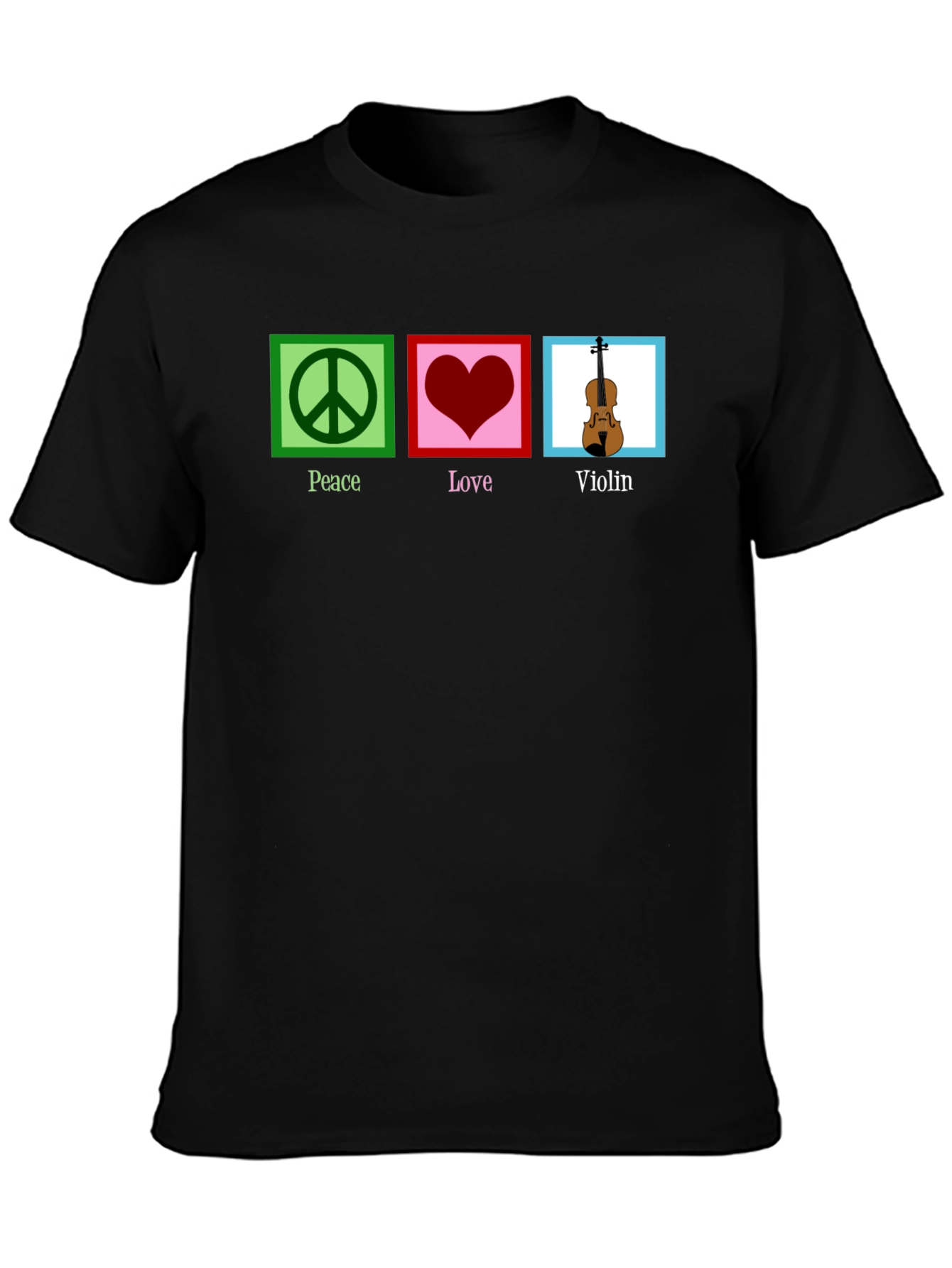 Peace Love Violin Black Graphic T-Shirt