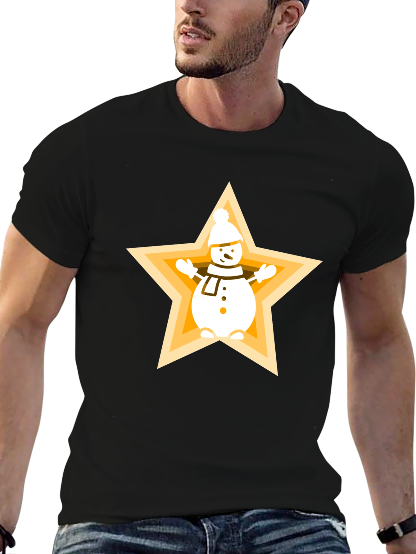 Snowman Star Graphic Tee - Festive Holiday Style