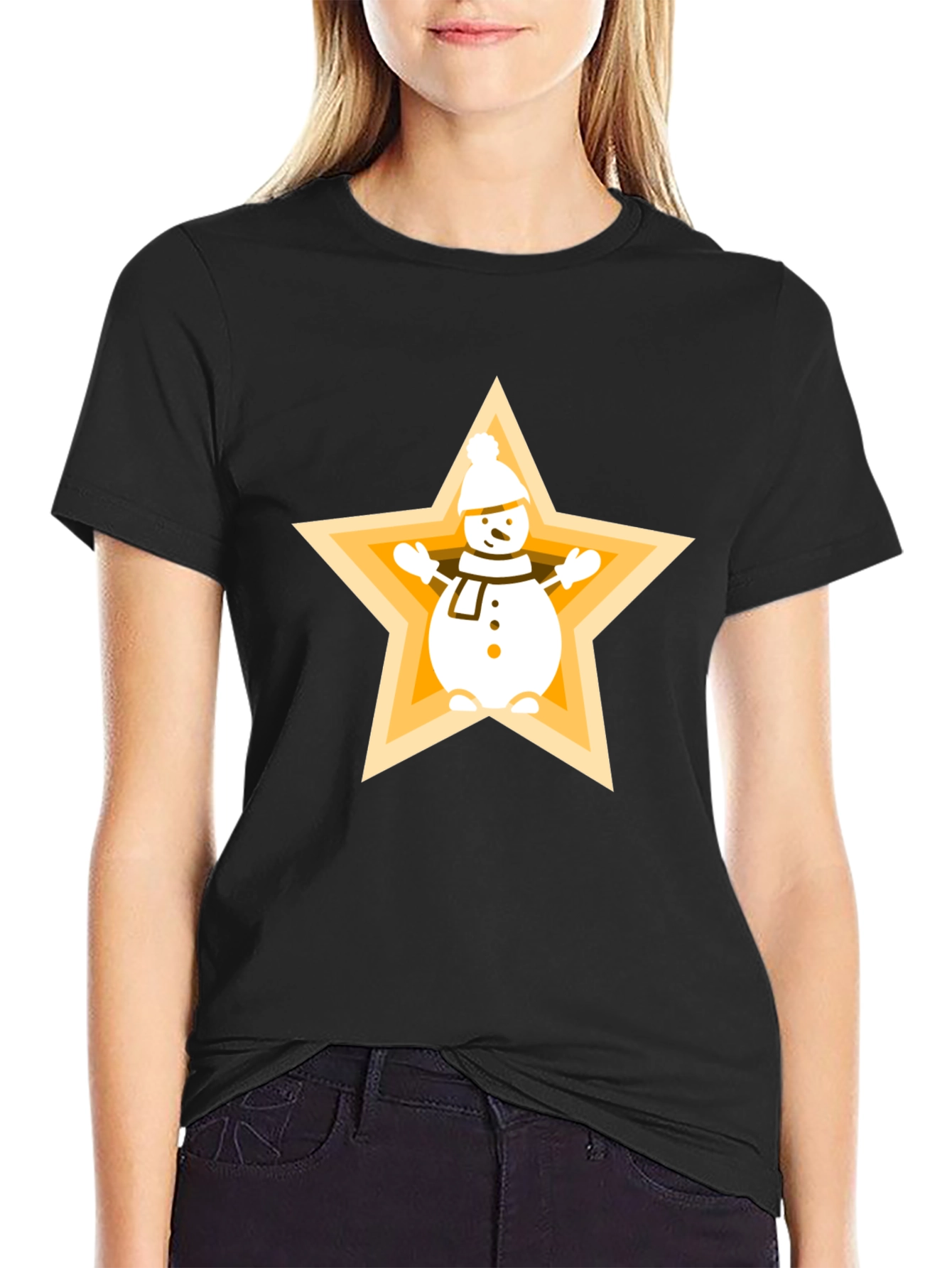 Snowman Star Graphic Tee - Festive Holiday Style