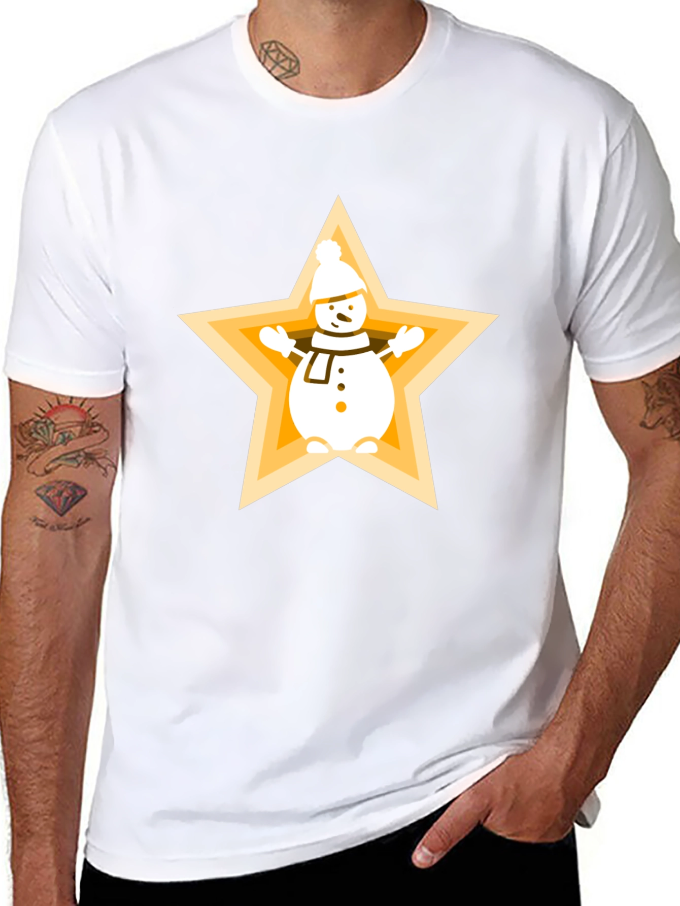Snowman Star Graphic Tee - Festive Holiday Style