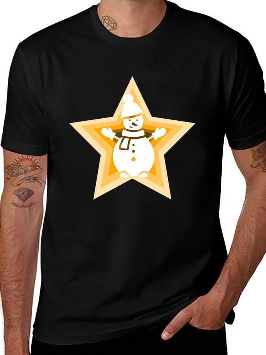 Snowman Star Graphic Tee - Festive Holiday Style