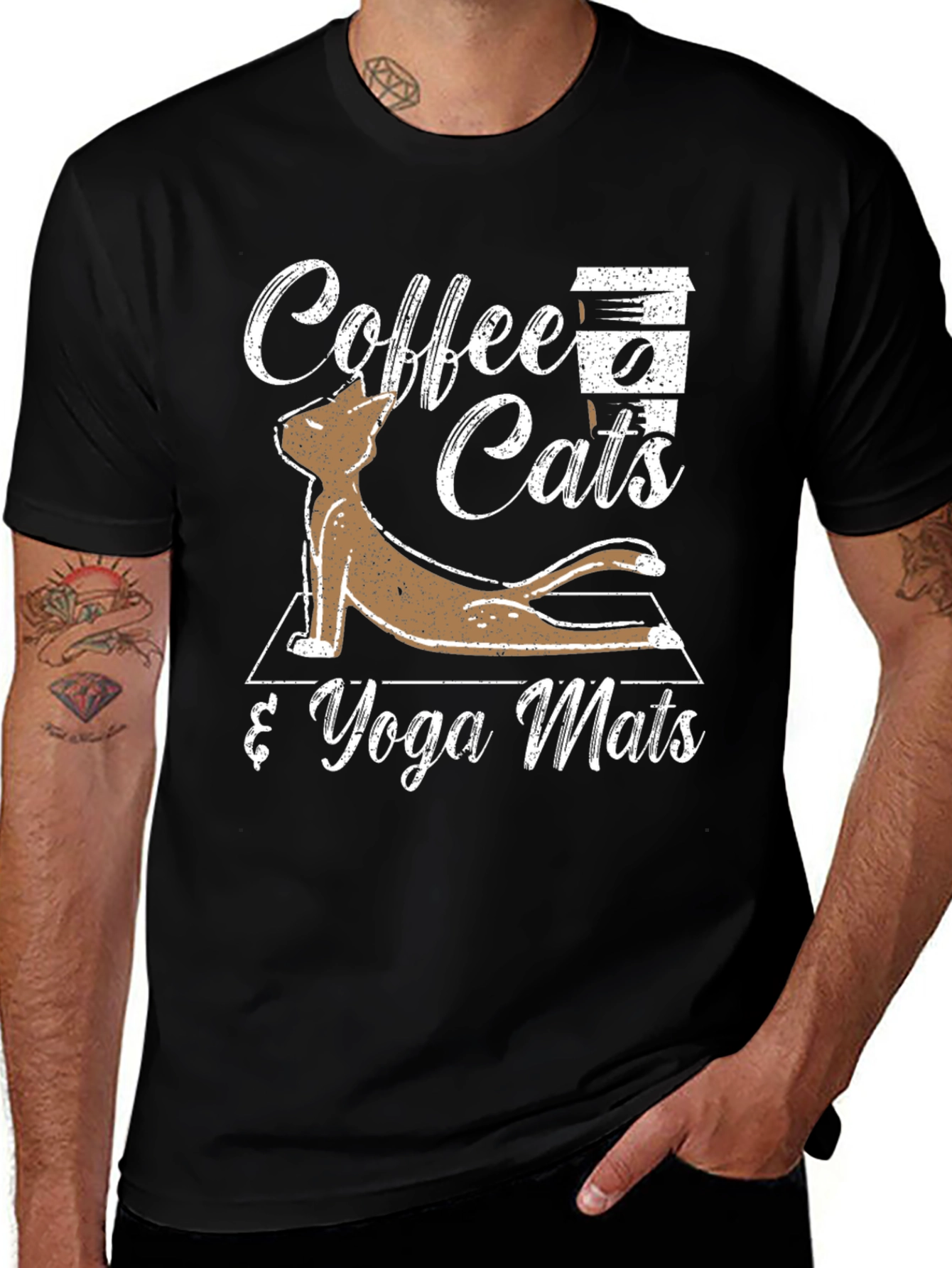 Coffee Cats & Yoga Mats Graphic T-Shirt