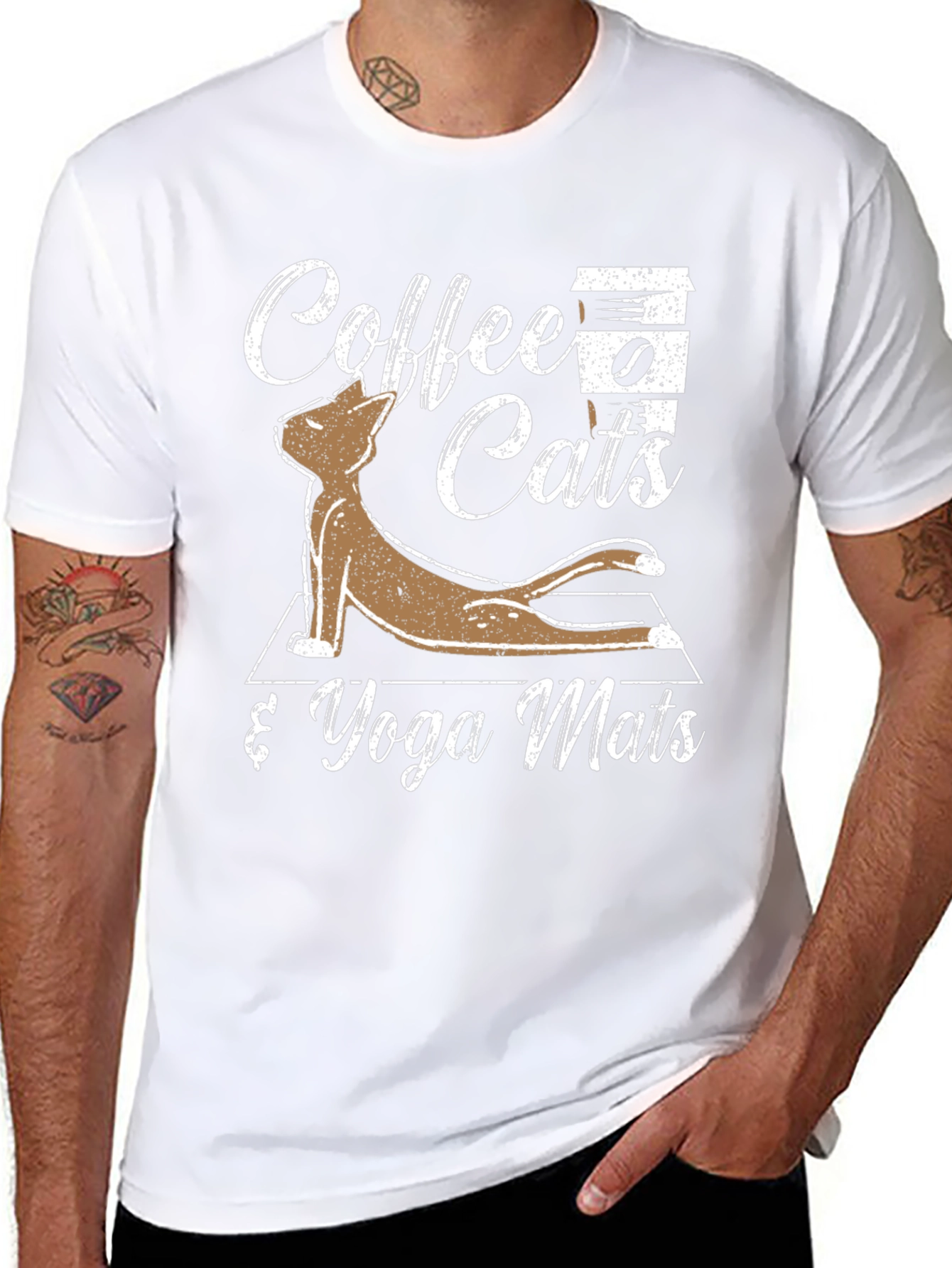 Coffee Cats & Yoga Mats Graphic T-Shirt