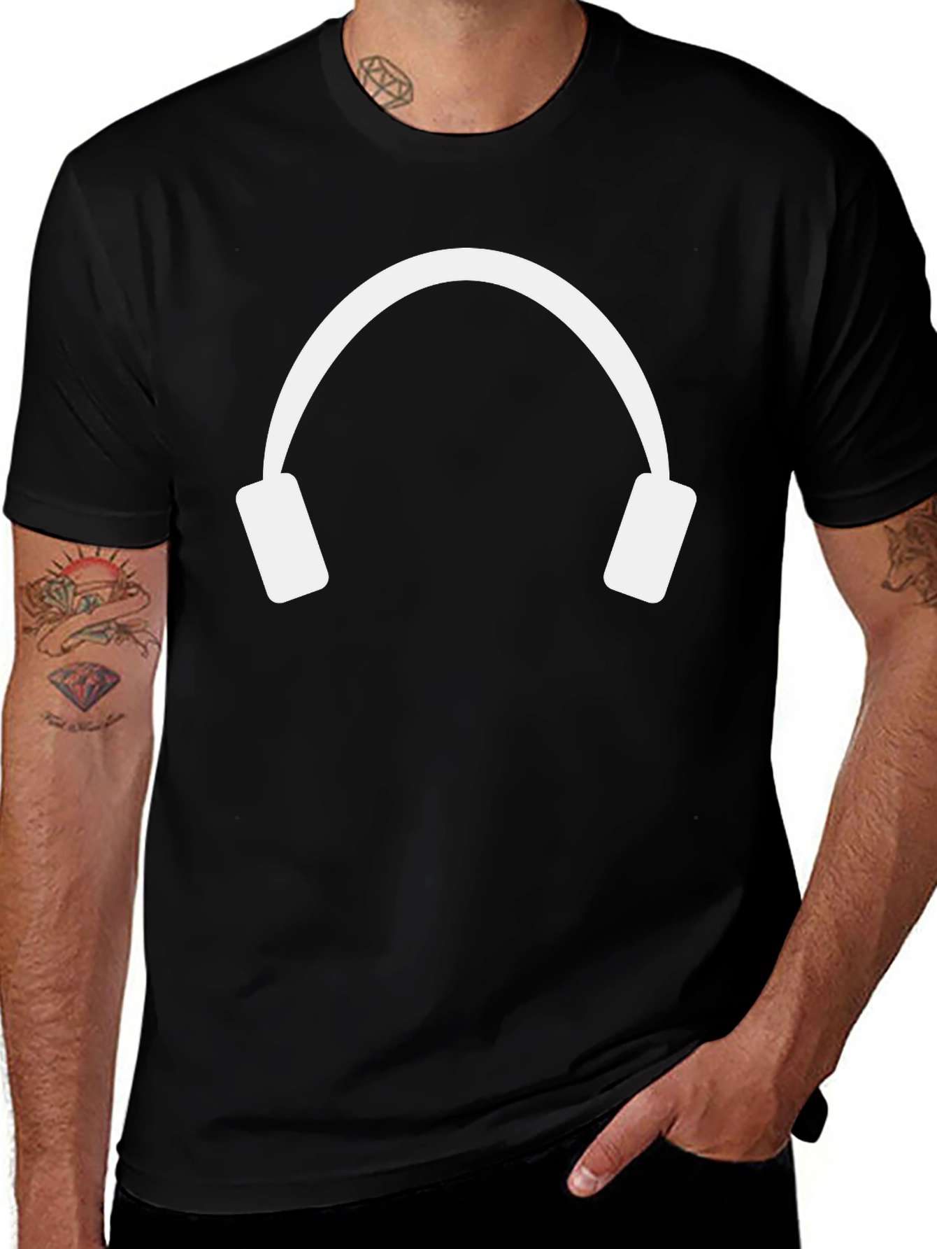 Minimalist Headphones Graphic Tee - Black