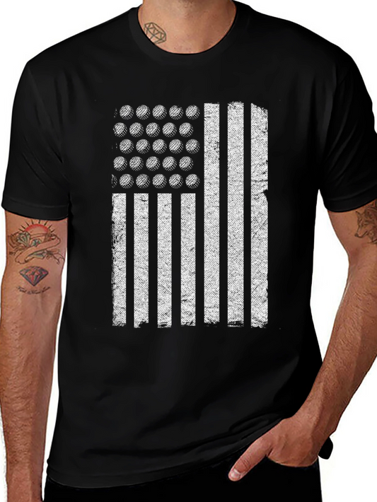 Golf Ball Flag Graphic Tee - Black Casual T-Shirt