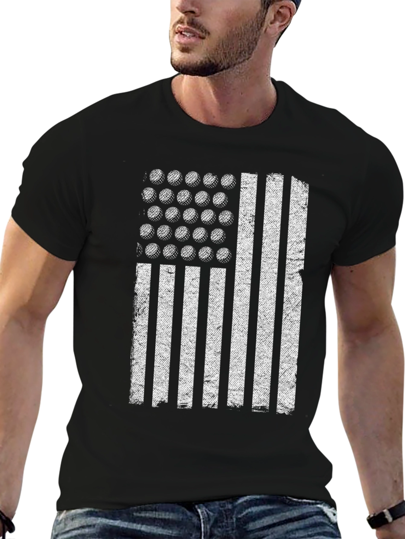 Golf Ball Flag Graphic Tee - Black Casual T-Shirt