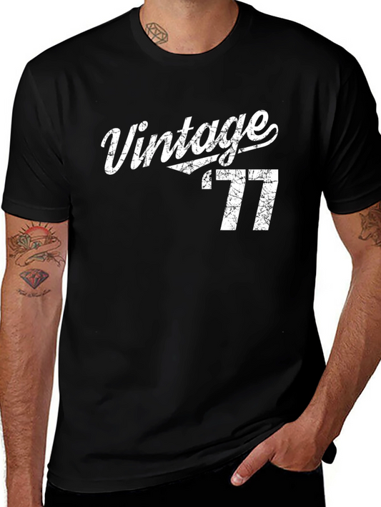 Vintage 77 Graphic Tee - Black Cotton T-Shirt