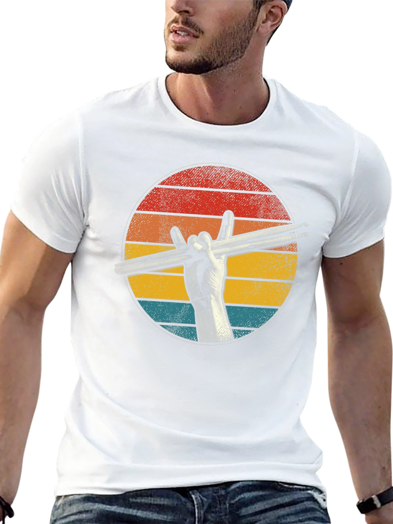 Retro Drummer Graphic Tee - Rock On