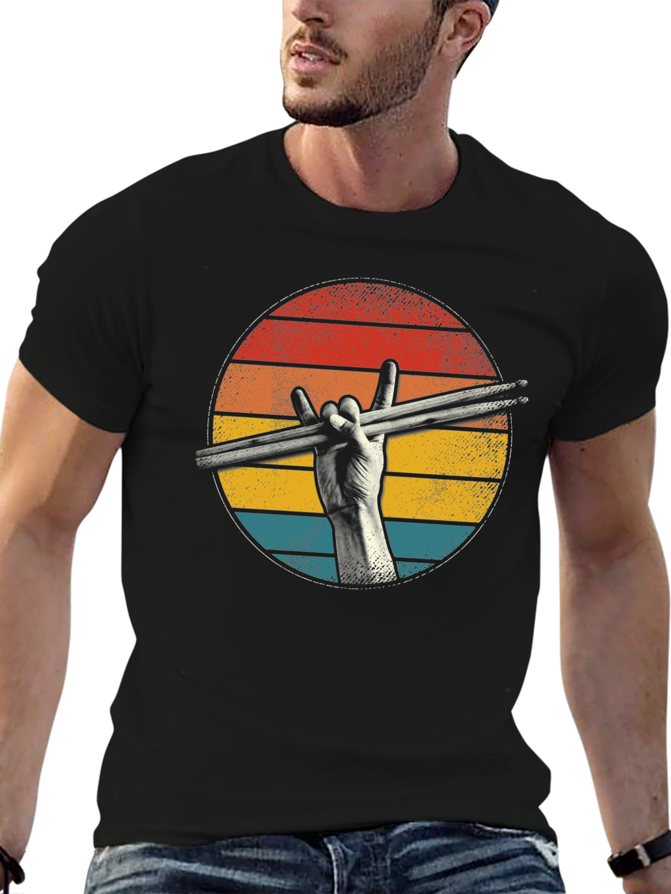 Retro Drummer Graphic Tee - Rock On