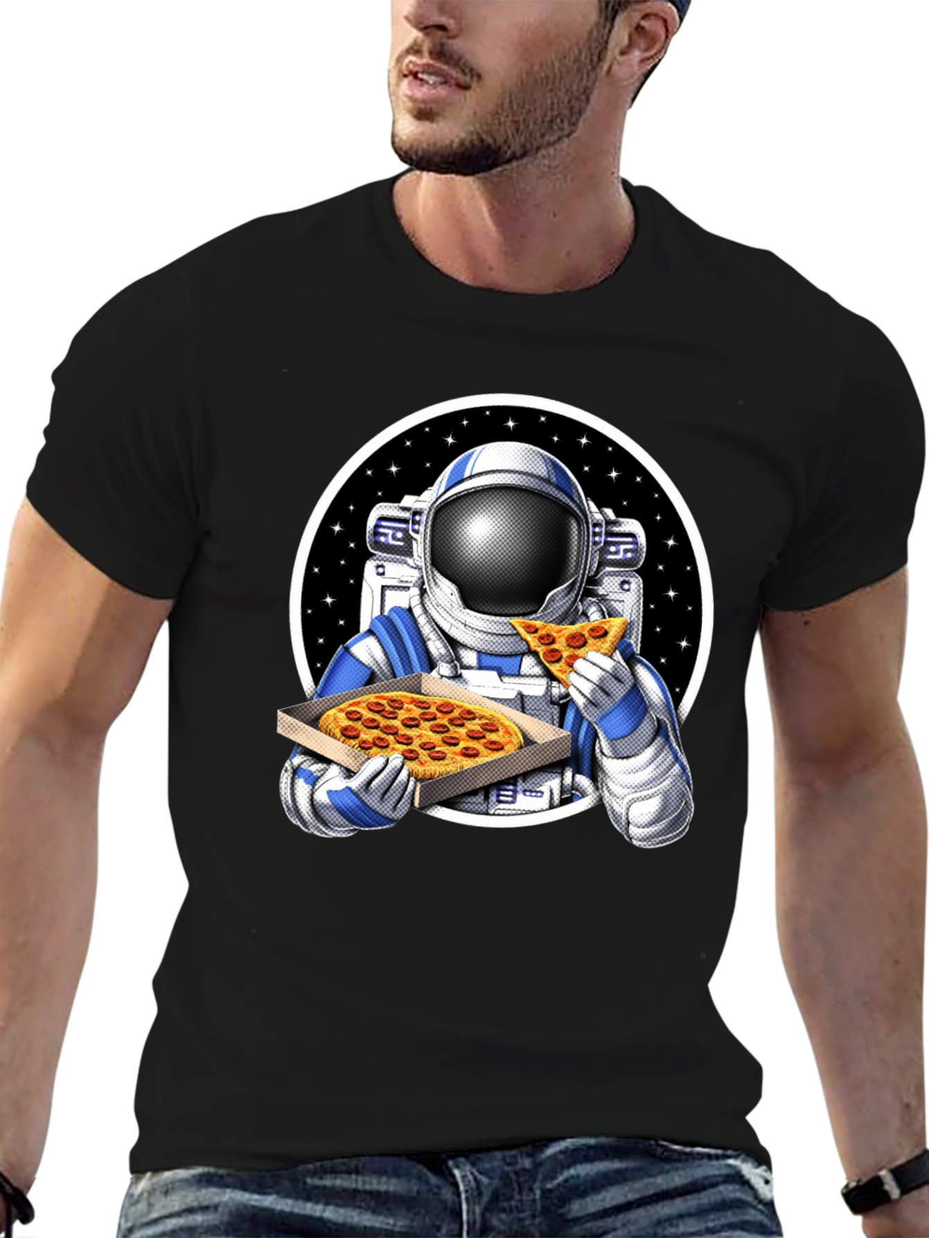 Astronaut Pizza Graphic Tee - Space Foodie T-Shirt