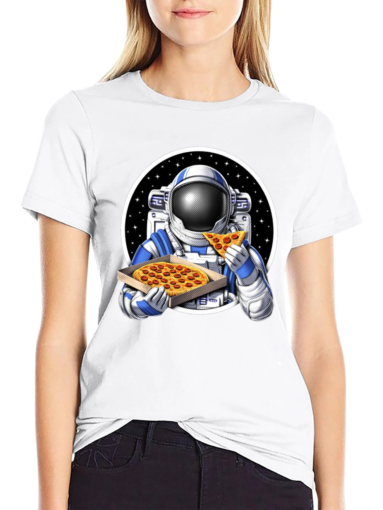 Astronaut Pizza Graphic Tee - Space Foodie T-Shirt
