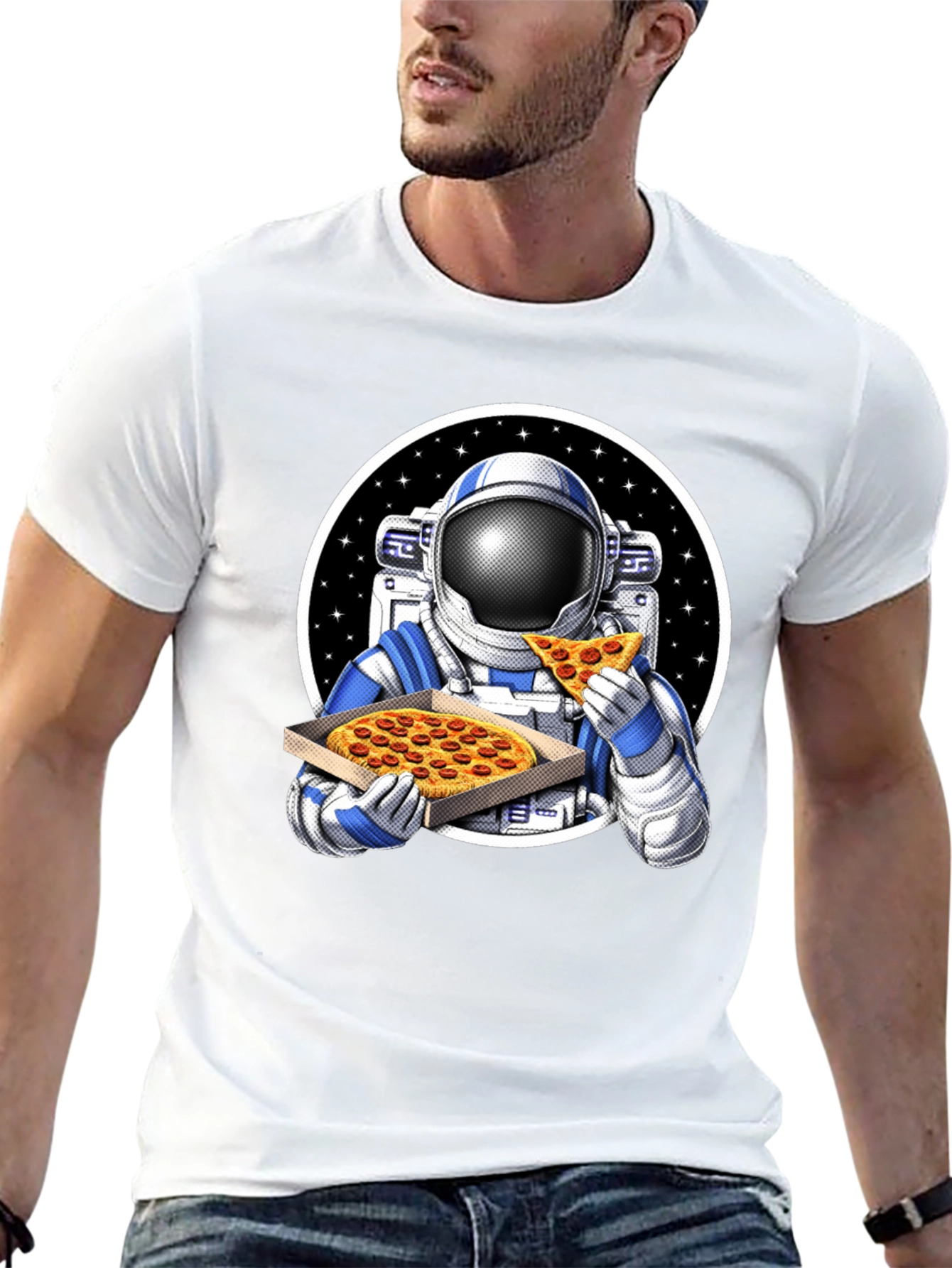Astronaut Pizza Graphic Tee - Space Foodie T-Shirt