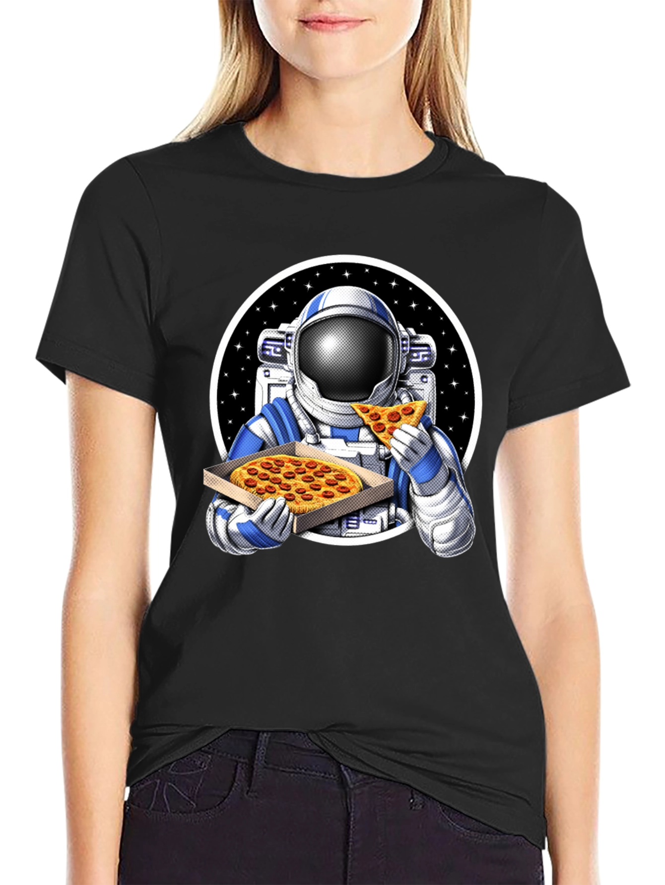 Astronaut Pizza Graphic Tee - Space Foodie T-Shirt