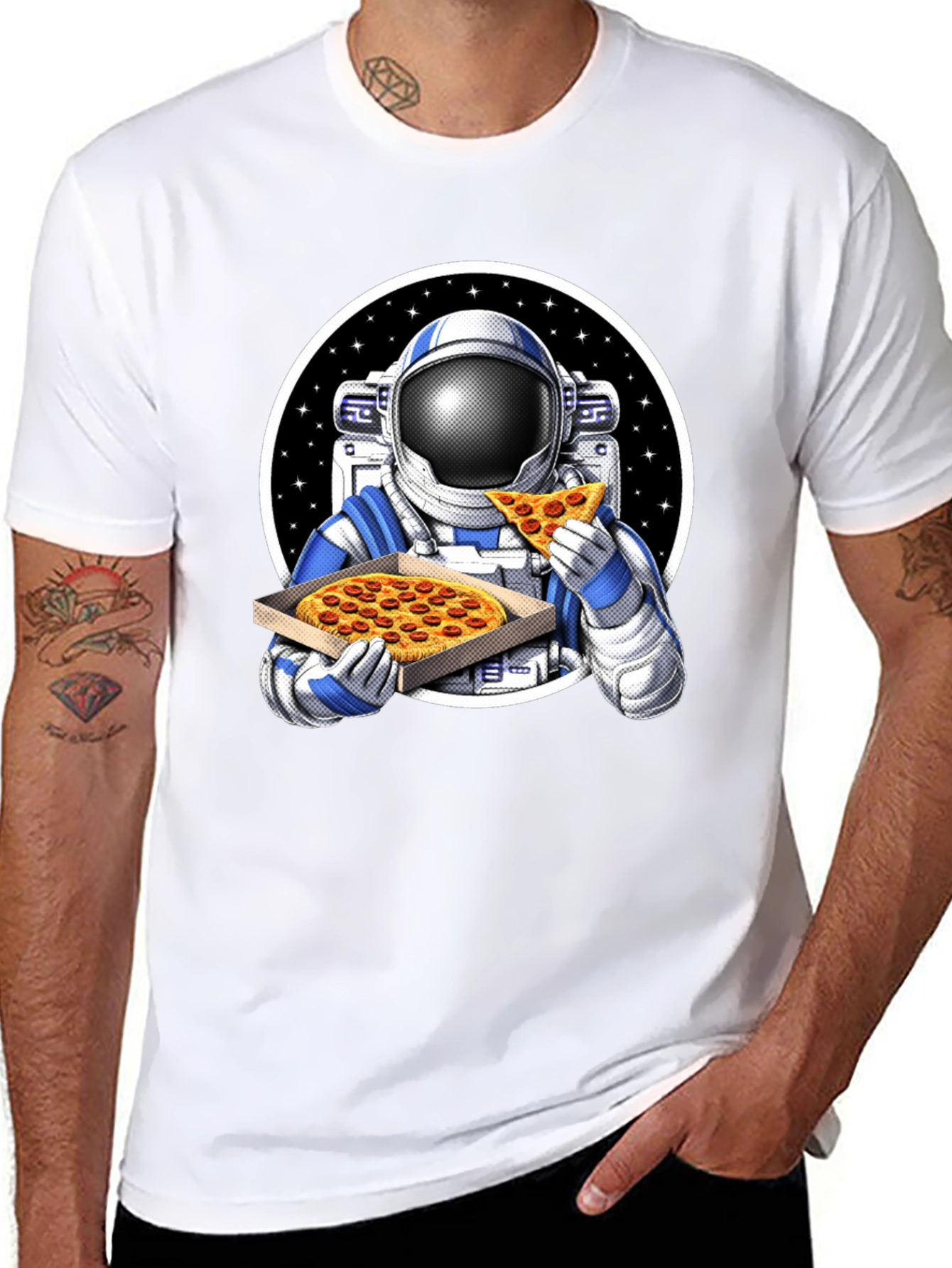 Astronaut Pizza Graphic Tee - Space Foodie T-Shirt