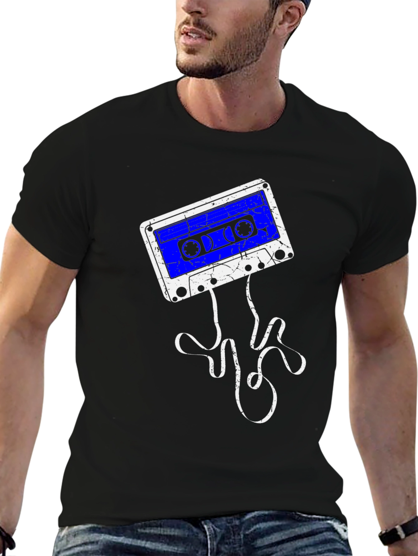 Retro Cassette Tape Graphic T-Shirt - Black