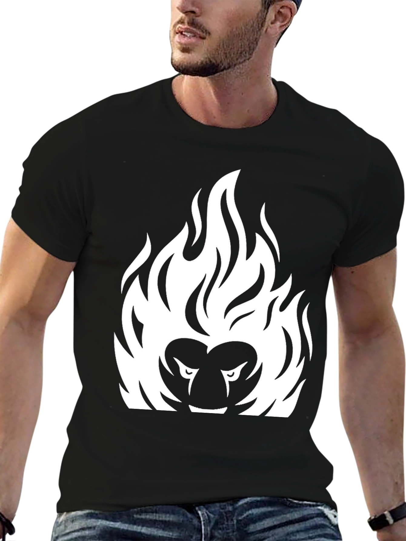Fiery Lion Graphic Tee - Bold Black T-Shirt