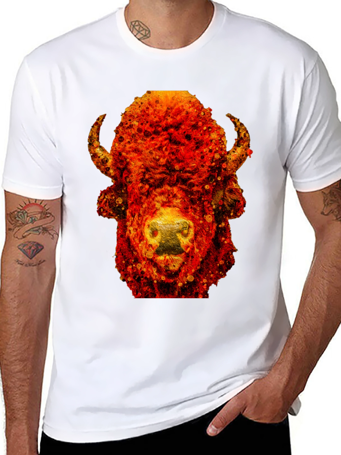Fiery Bison Graphic Tee - Cool Animal Print T-Shirt