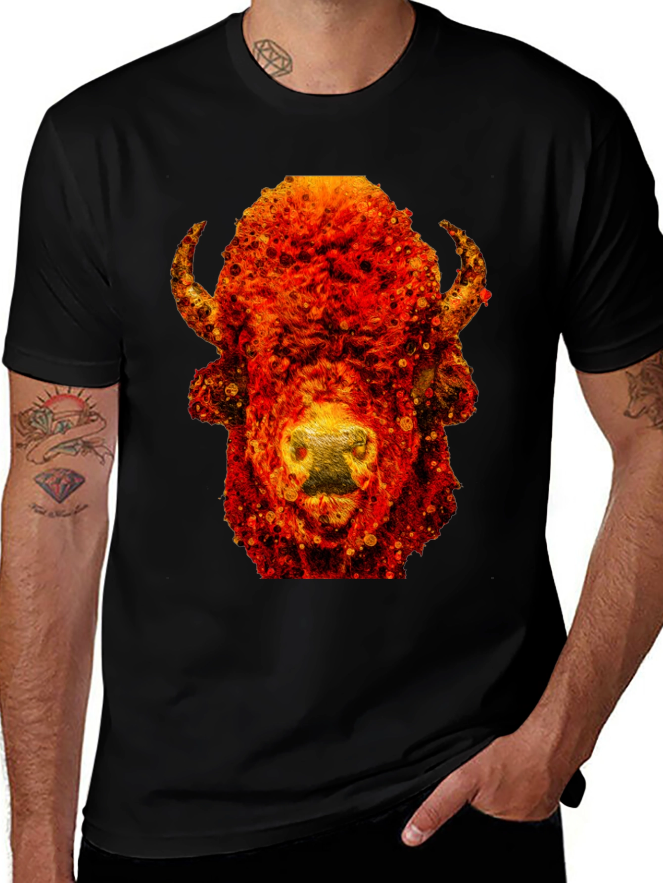 Fiery Bison Graphic Tee - Cool Animal Print T-Shirt