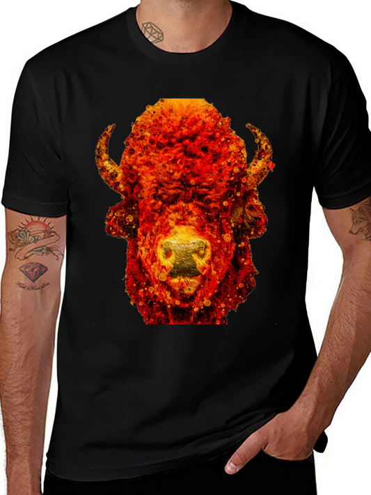 Fiery Bison Graphic Tee - Cool Animal Print T-Shirt