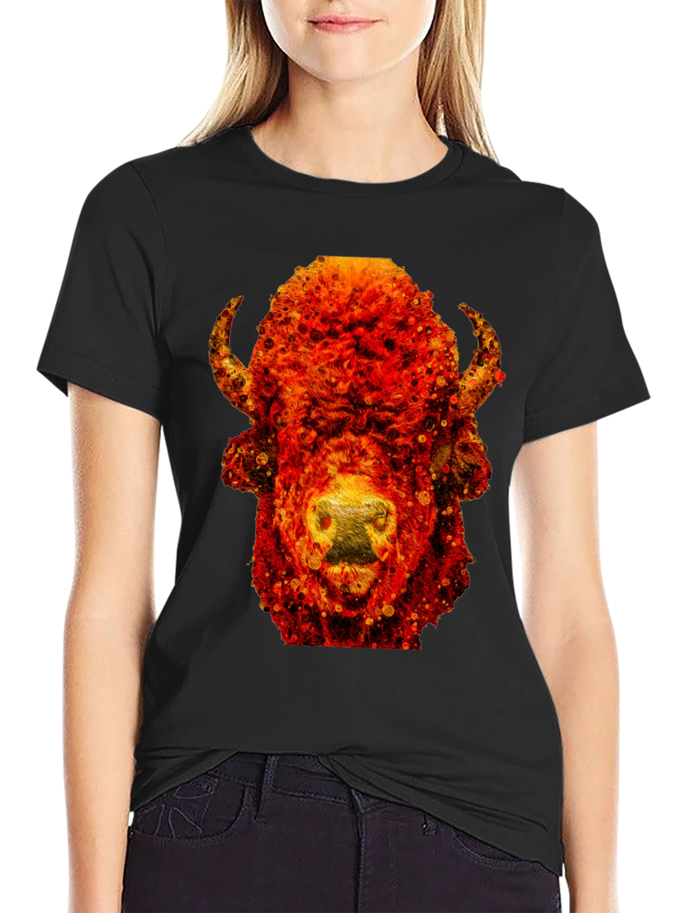 Fiery Bison Graphic Tee - Cool Animal Print T-Shirt