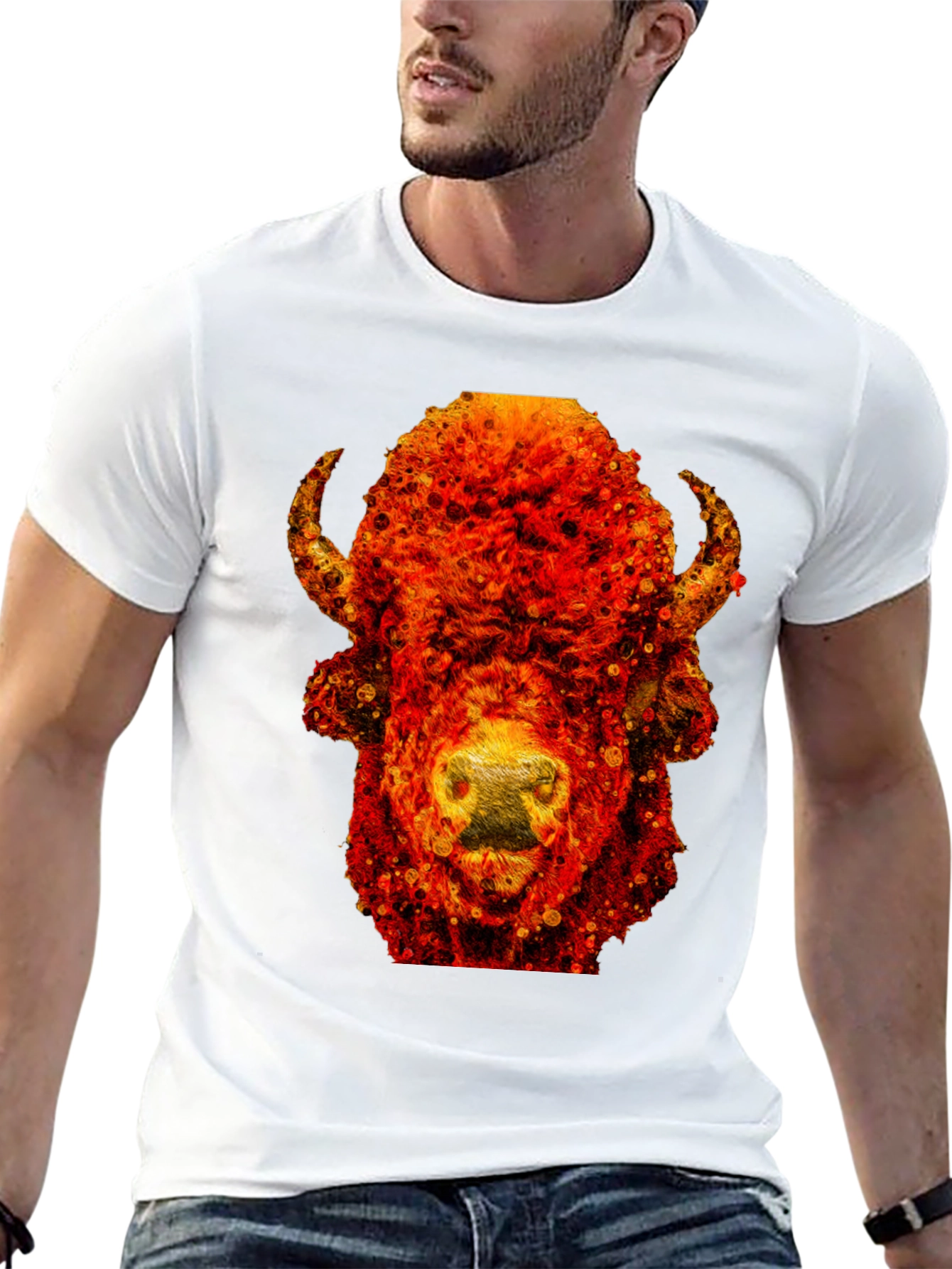 Fiery Bison Graphic Tee - Cool Animal Print T-Shirt