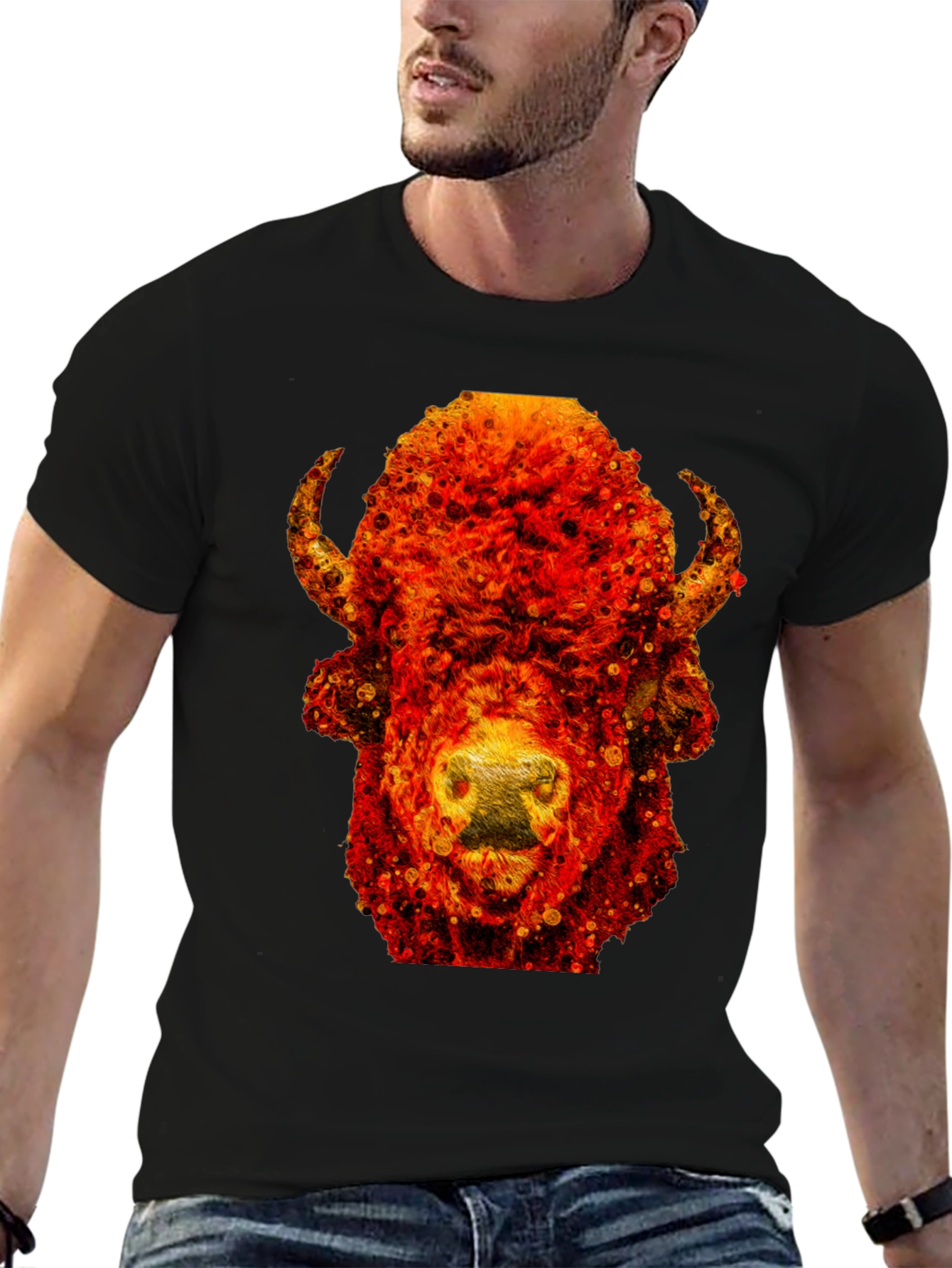 Fiery Bison Graphic Tee - Cool Animal Print T-Shirt