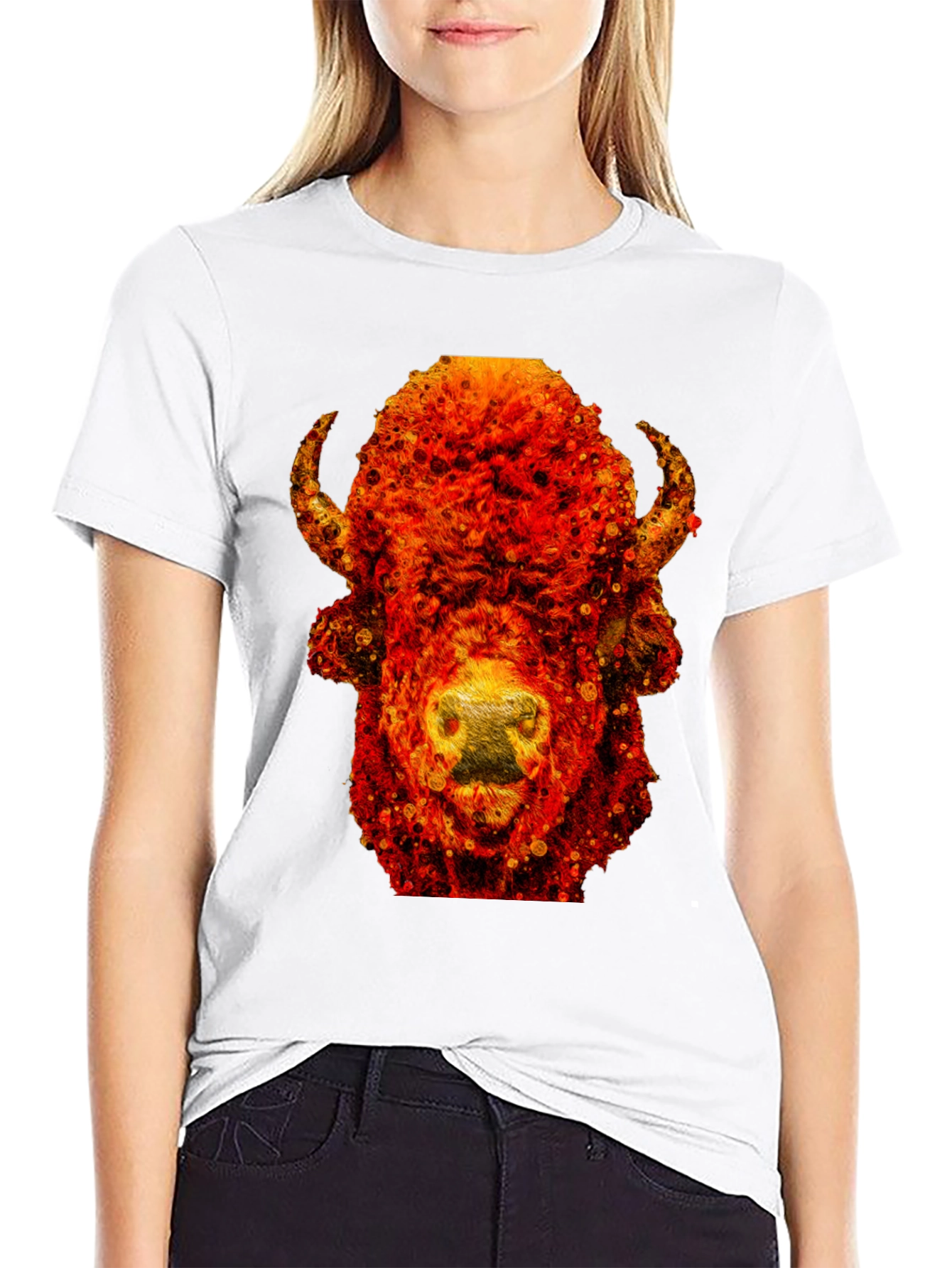 Fiery Bison Graphic Tee - Cool Animal Print T-Shirt