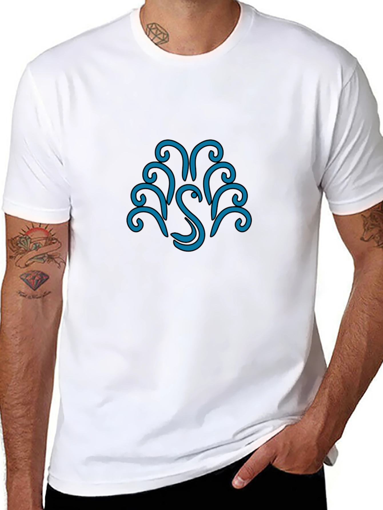 Stylish Black Tee with Abstract Swan Design