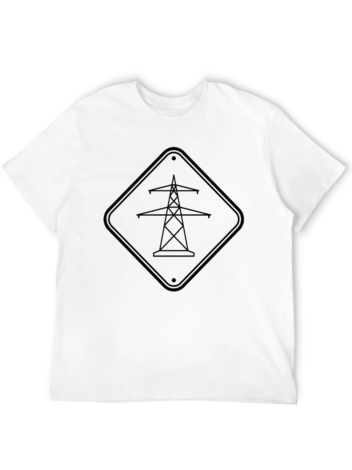 Power Line Sign Graphic Tee - Black Cotton T-Shirt