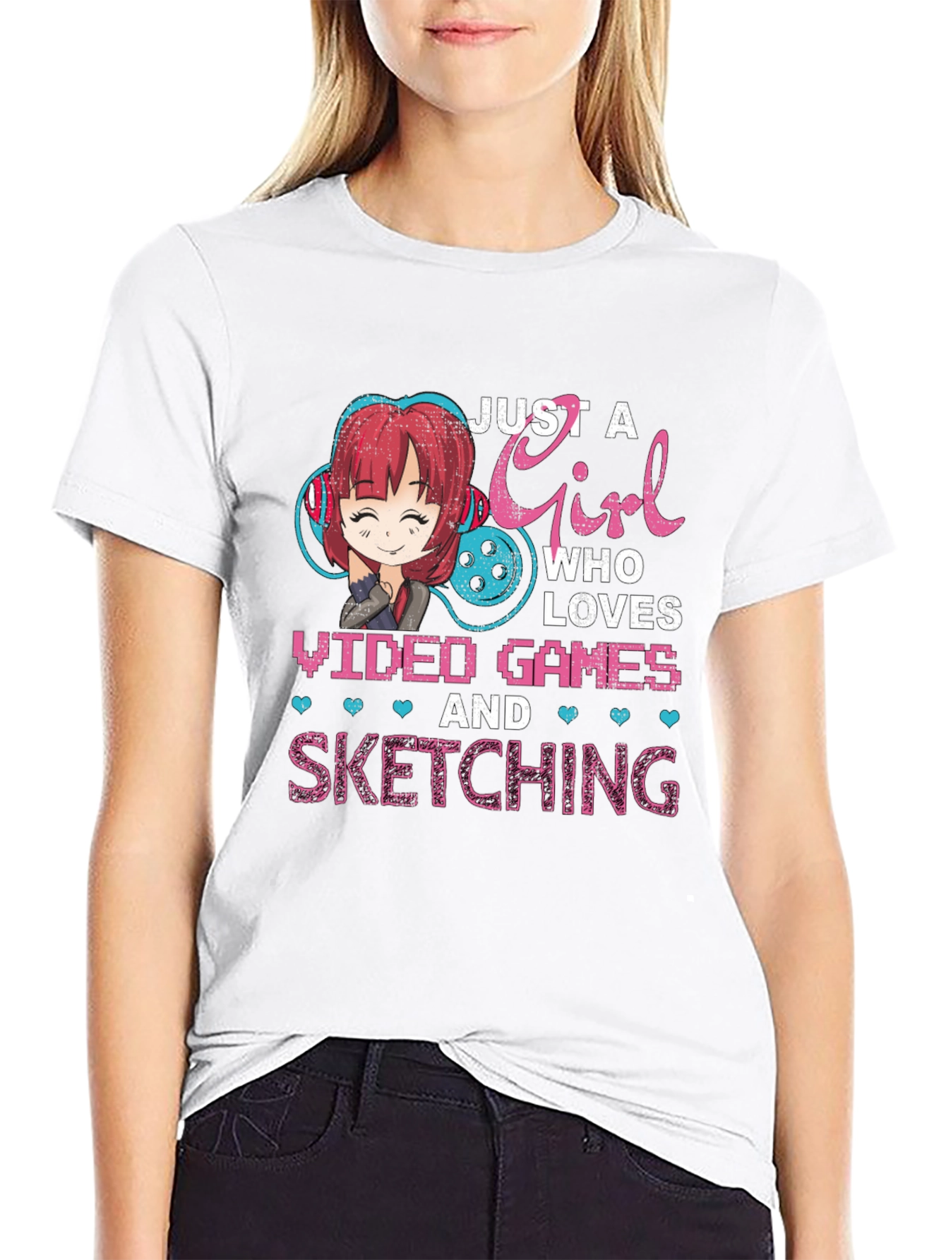 Gamer Girl T-Shirt - Video Games and Sketching
