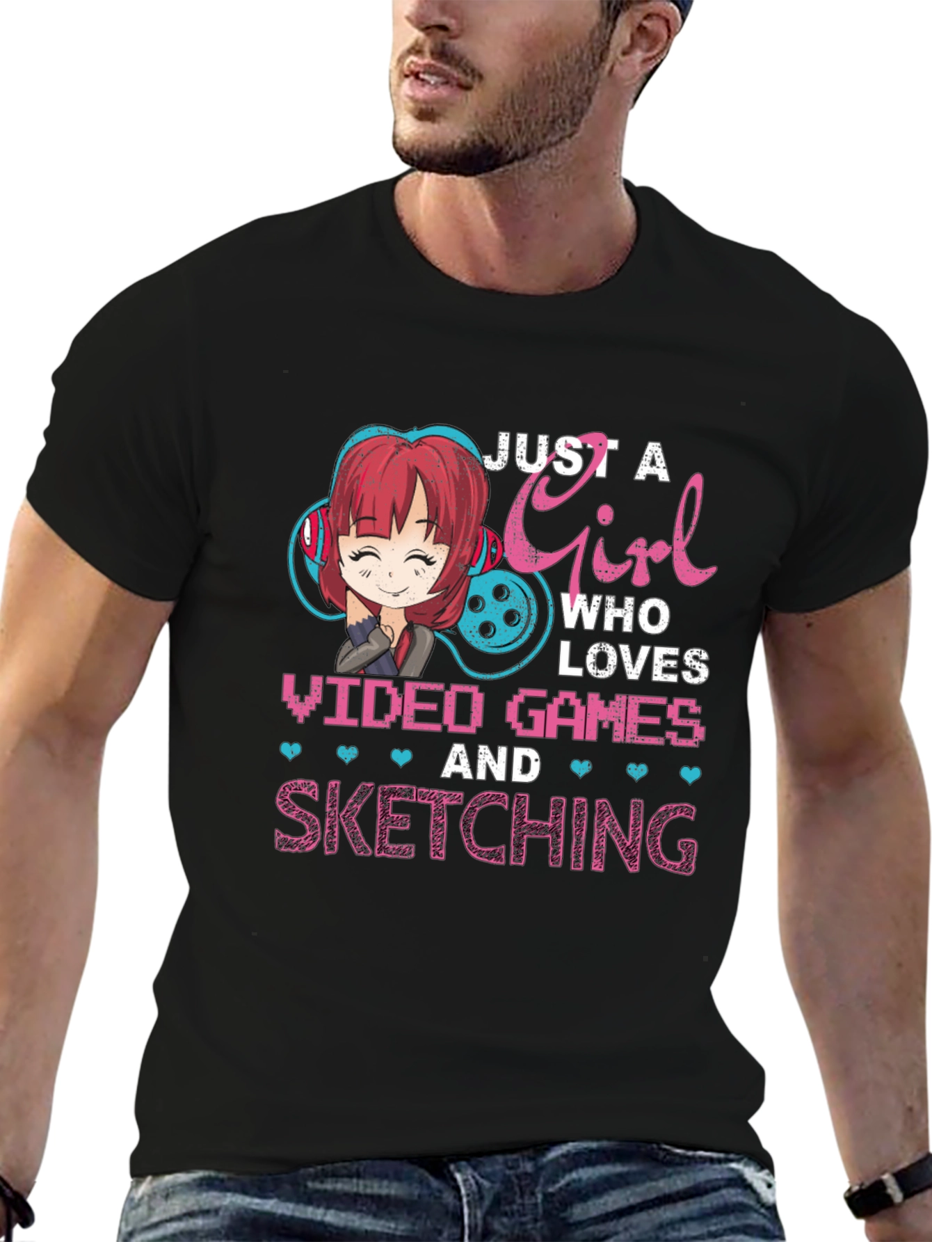 Gamer Girl T-Shirt - Video Games and Sketching
