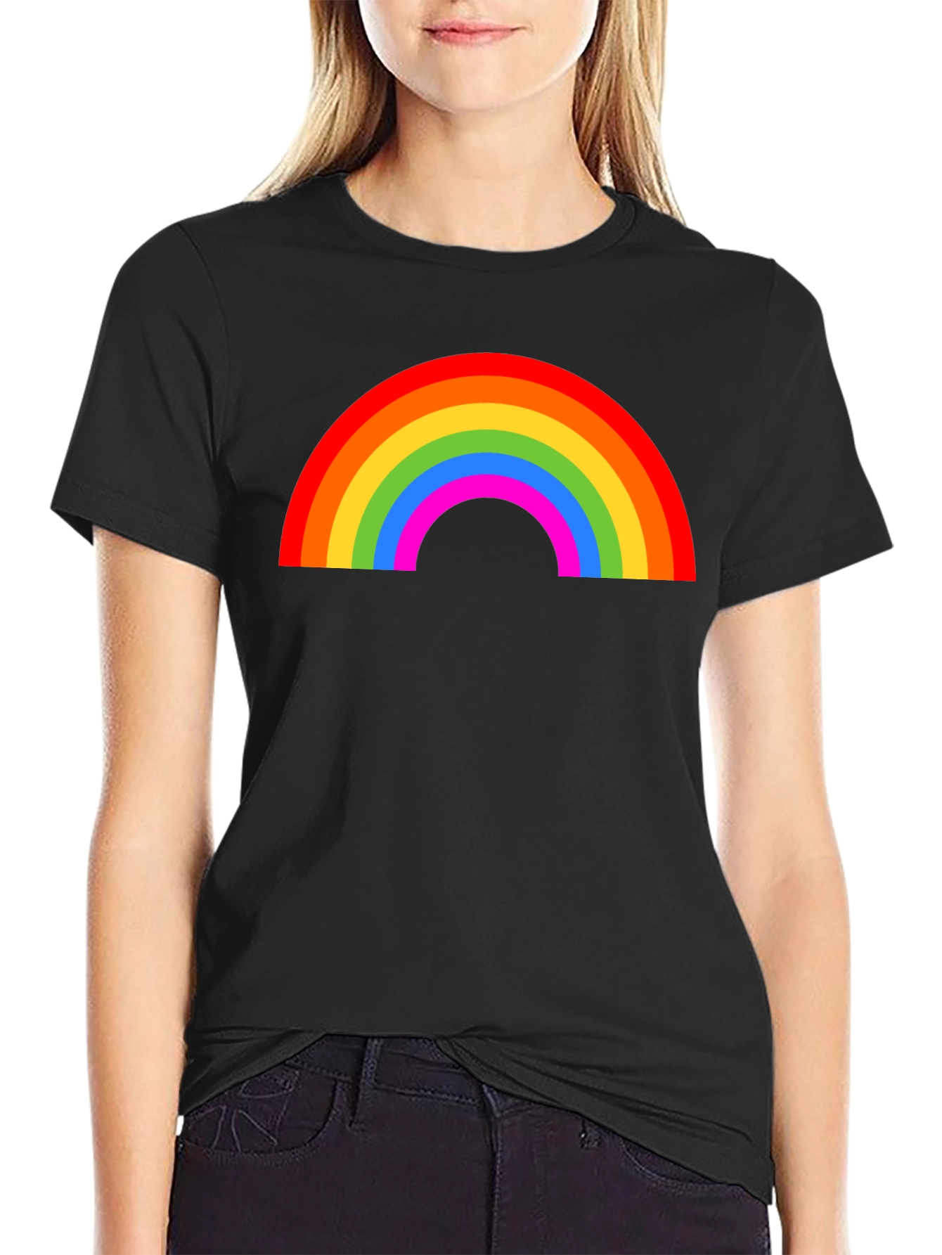 Rainbow Graphic T-Shirt - Black Casual Tee