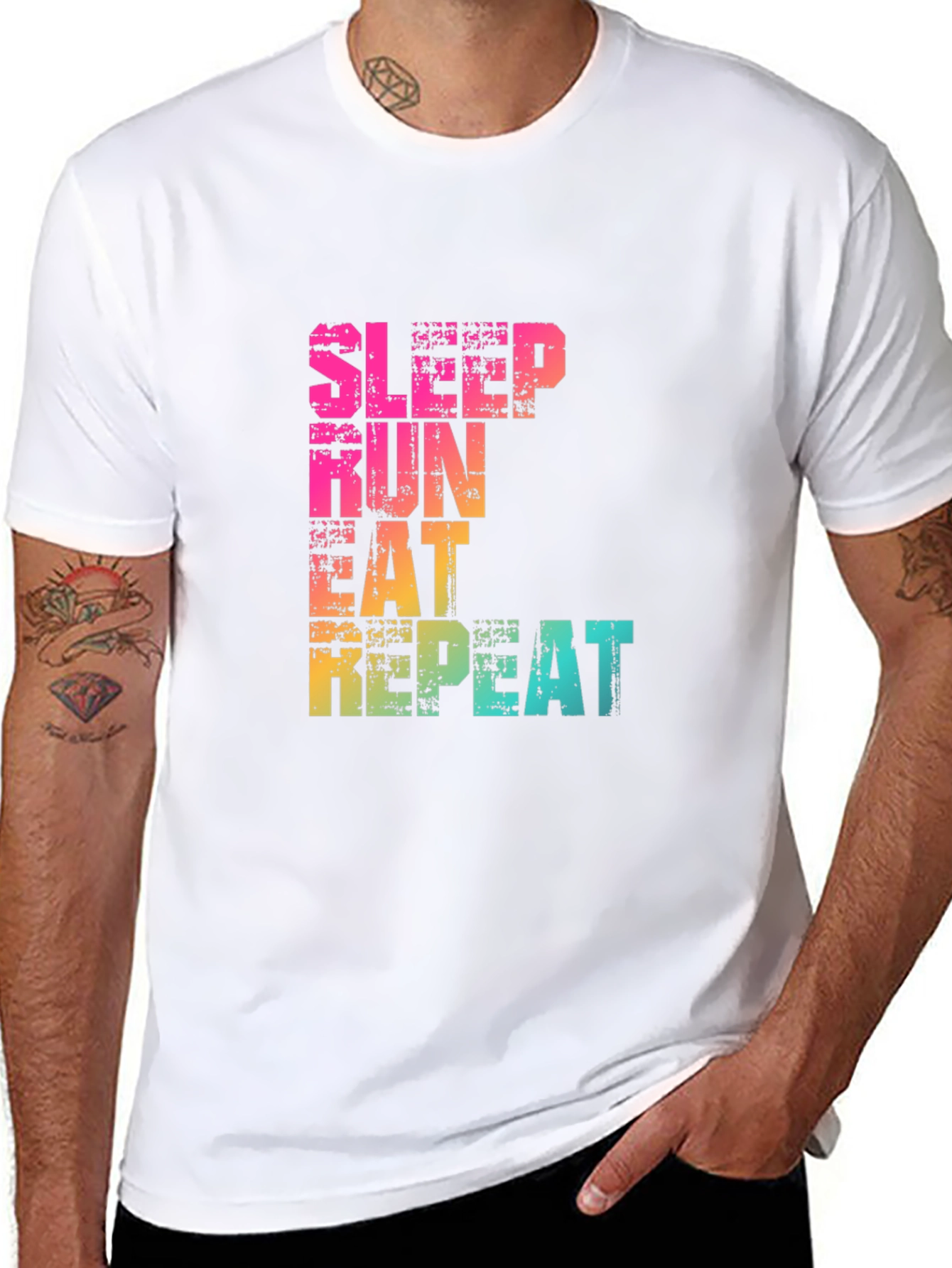 Sleep Run Eat Repeat Graphic T-Shirt - Fitness Design