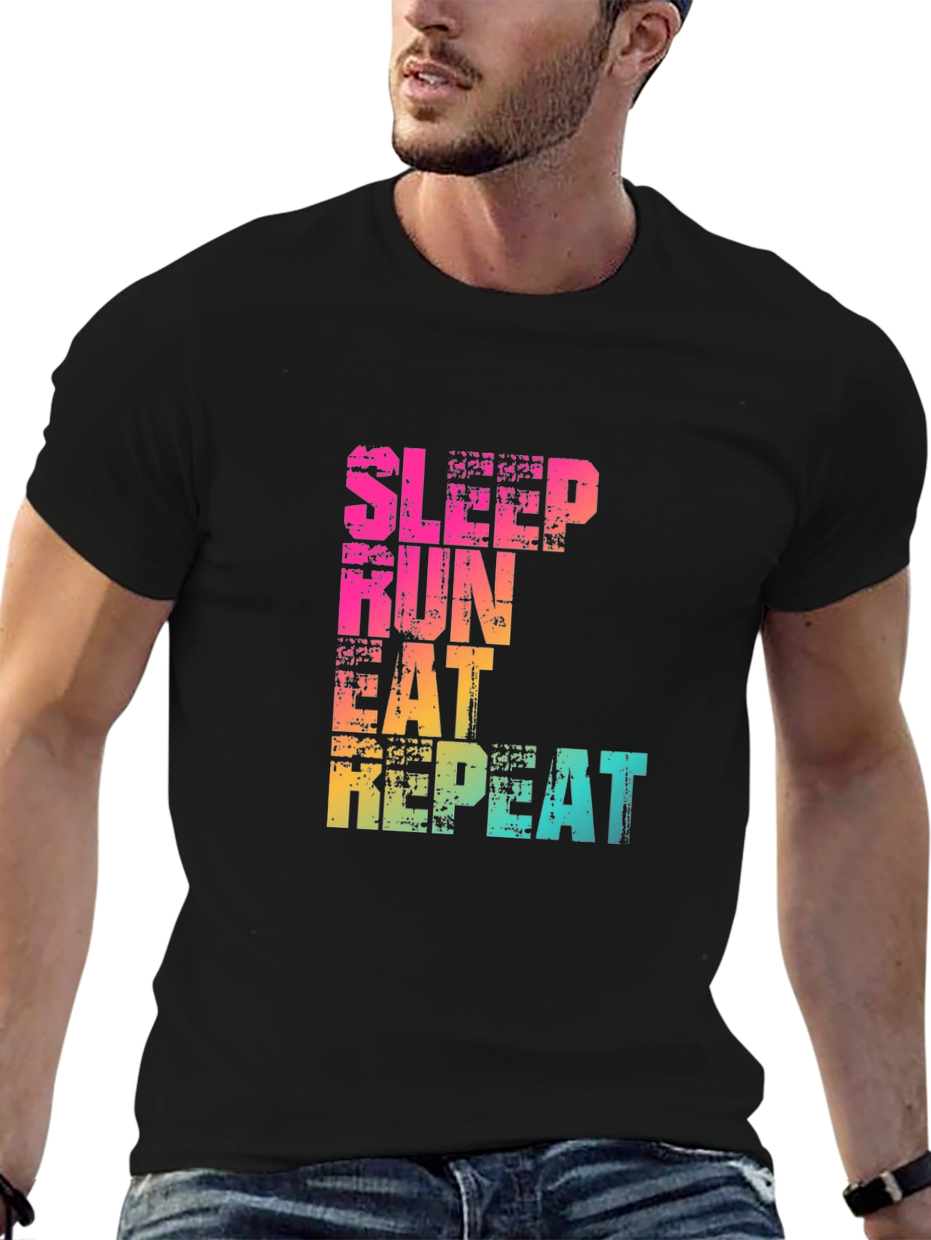 Sleep Run Eat Repeat Graphic T-Shirt - Fitness Design