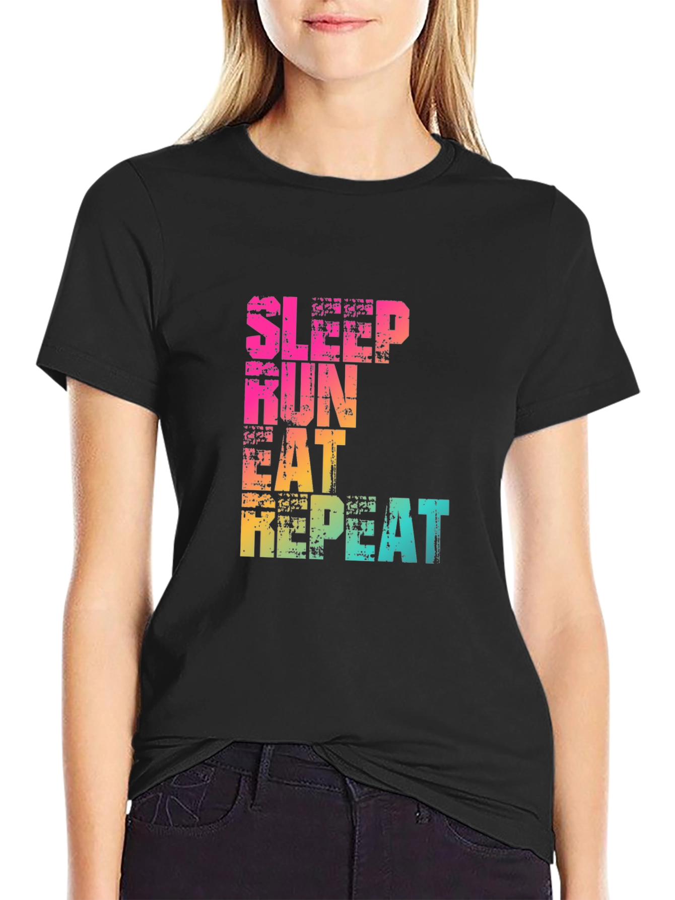Sleep Run Eat Repeat Graphic T-Shirt - Fitness Design