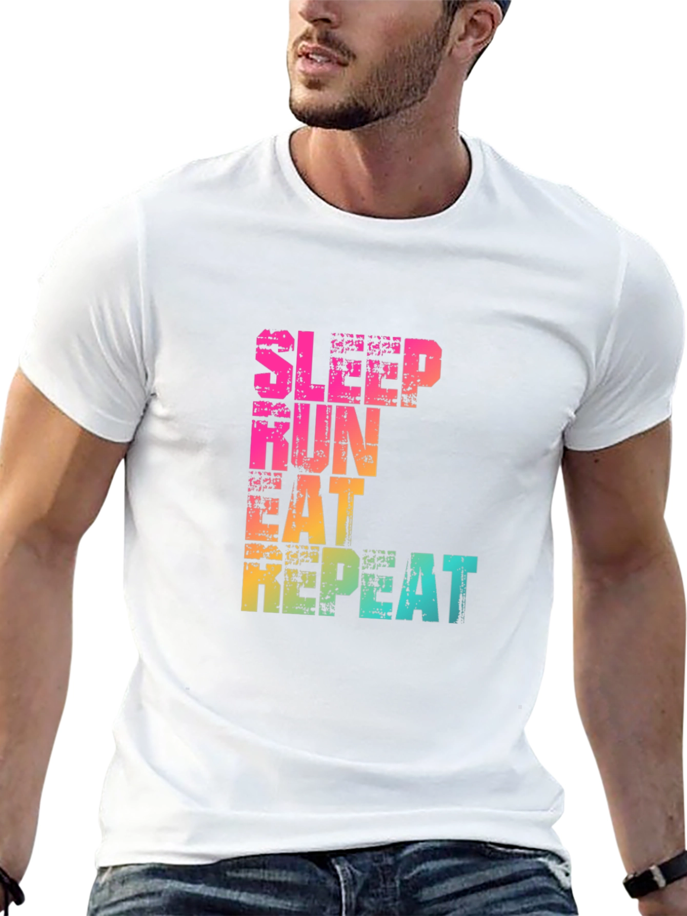 Sleep Run Eat Repeat Graphic T-Shirt - Fitness Design