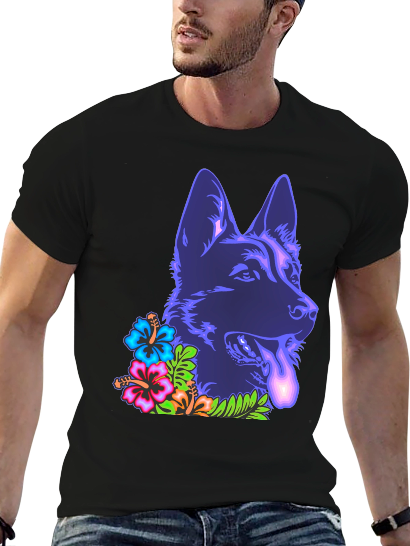 Neon Floral German Shepherd T-Shirt