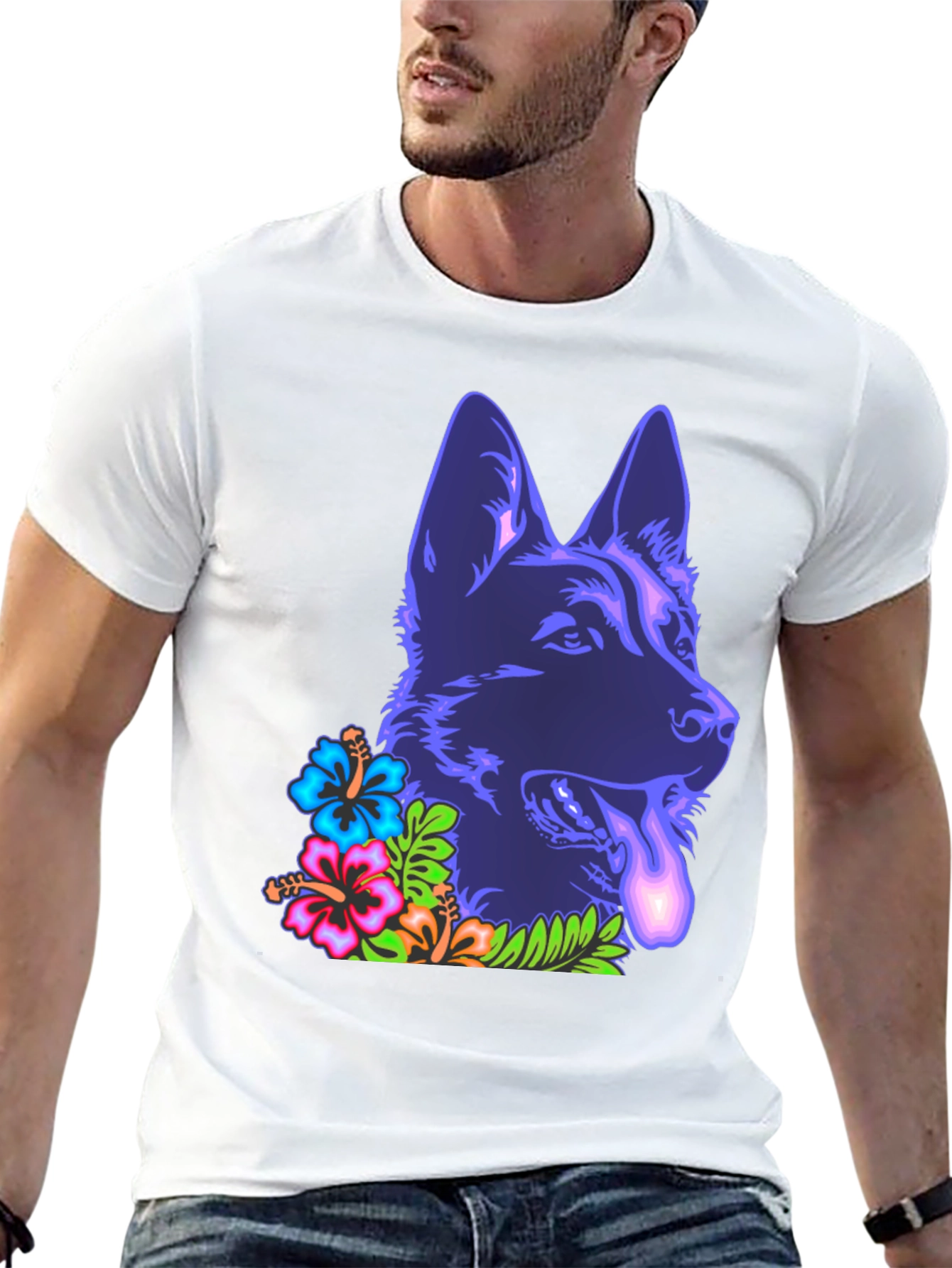 Neon Floral German Shepherd T-Shirt