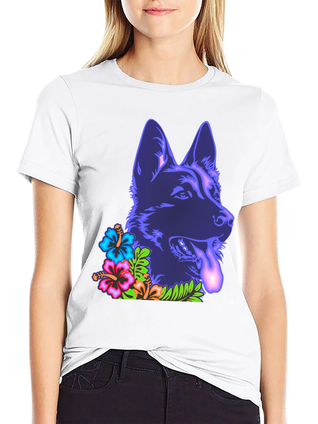 Neon Floral German Shepherd T-Shirt