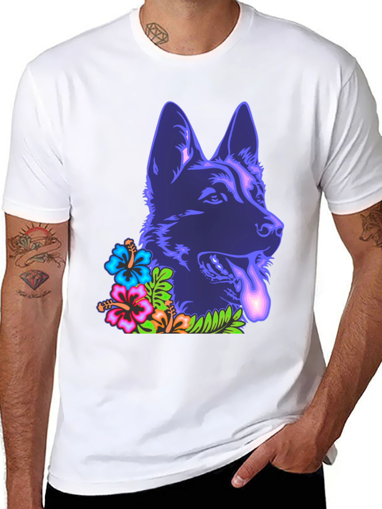 Neon Floral German Shepherd T-Shirt