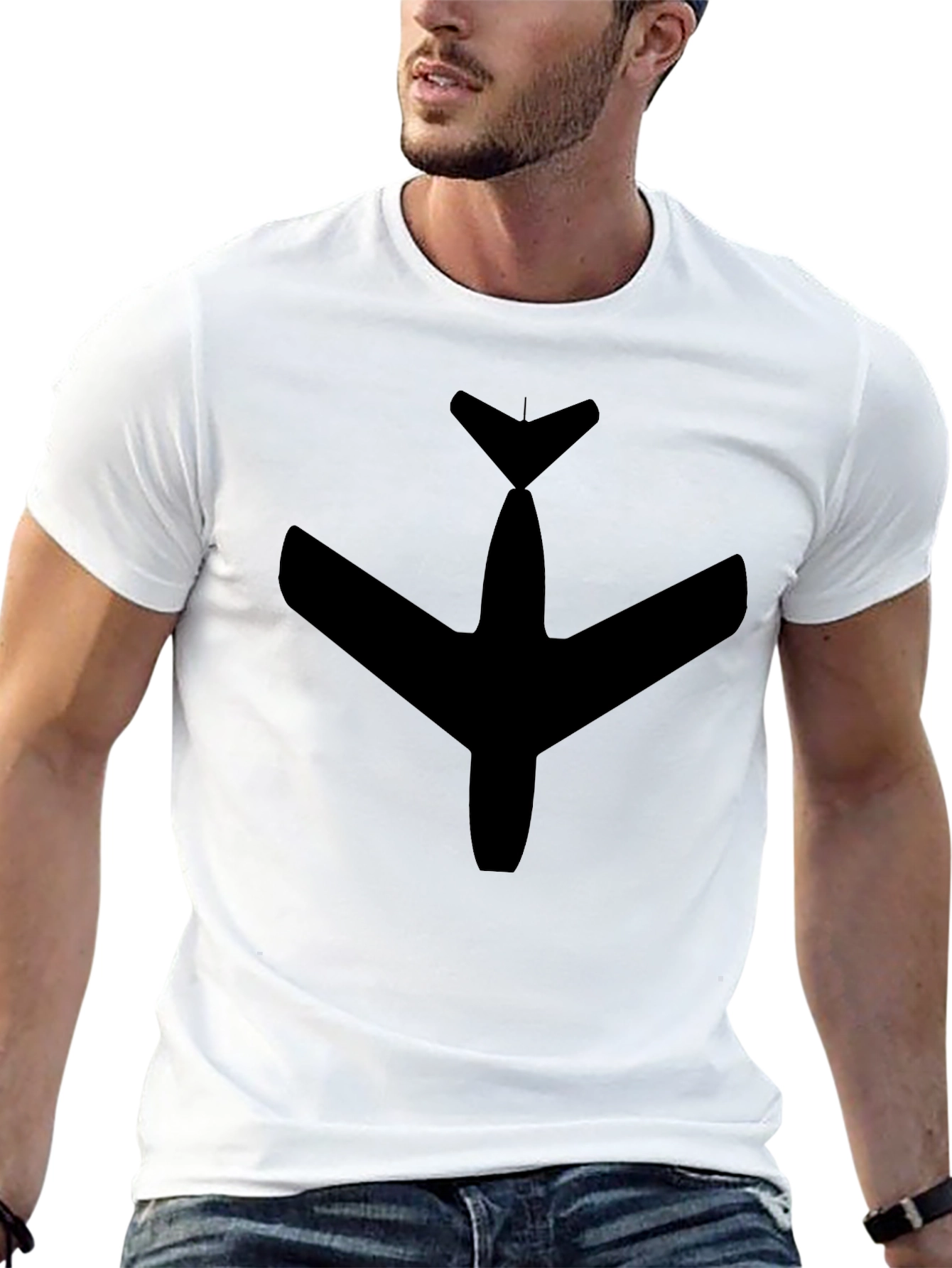 Black Airplane Graphic Tee - Classic Style