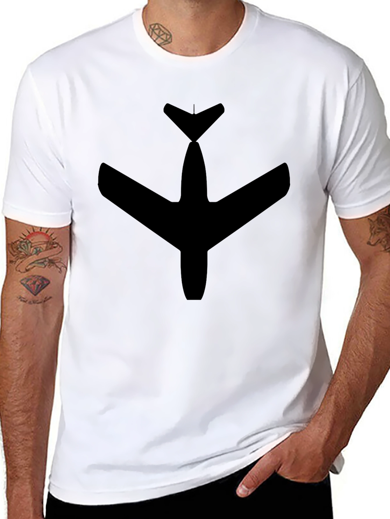 Black Airplane Graphic Tee - Classic Style