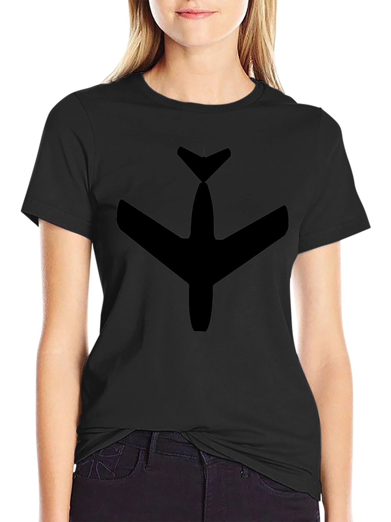 Black Airplane Graphic Tee - Classic Style