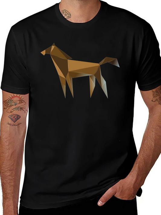 Geometric Horse Graphic Tee - Modern Mens Black T-Shirt