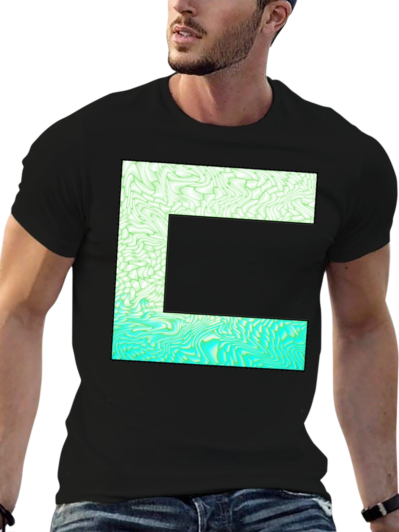 Abstract E Graphic Tee - Stylish Mens Black T-Shirt