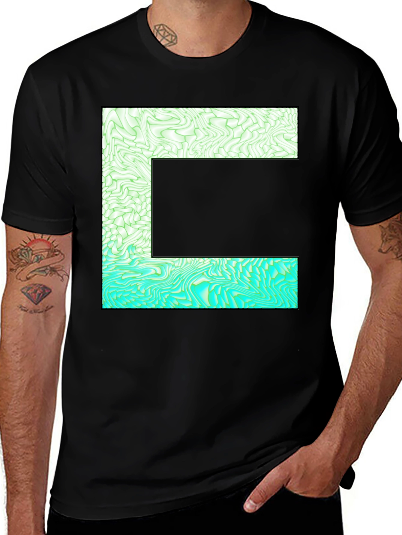 Abstract E Graphic Tee - Stylish Mens Black T-Shirt