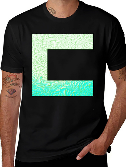 Abstract E Graphic Tee - Stylish Mens Black T-Shirt