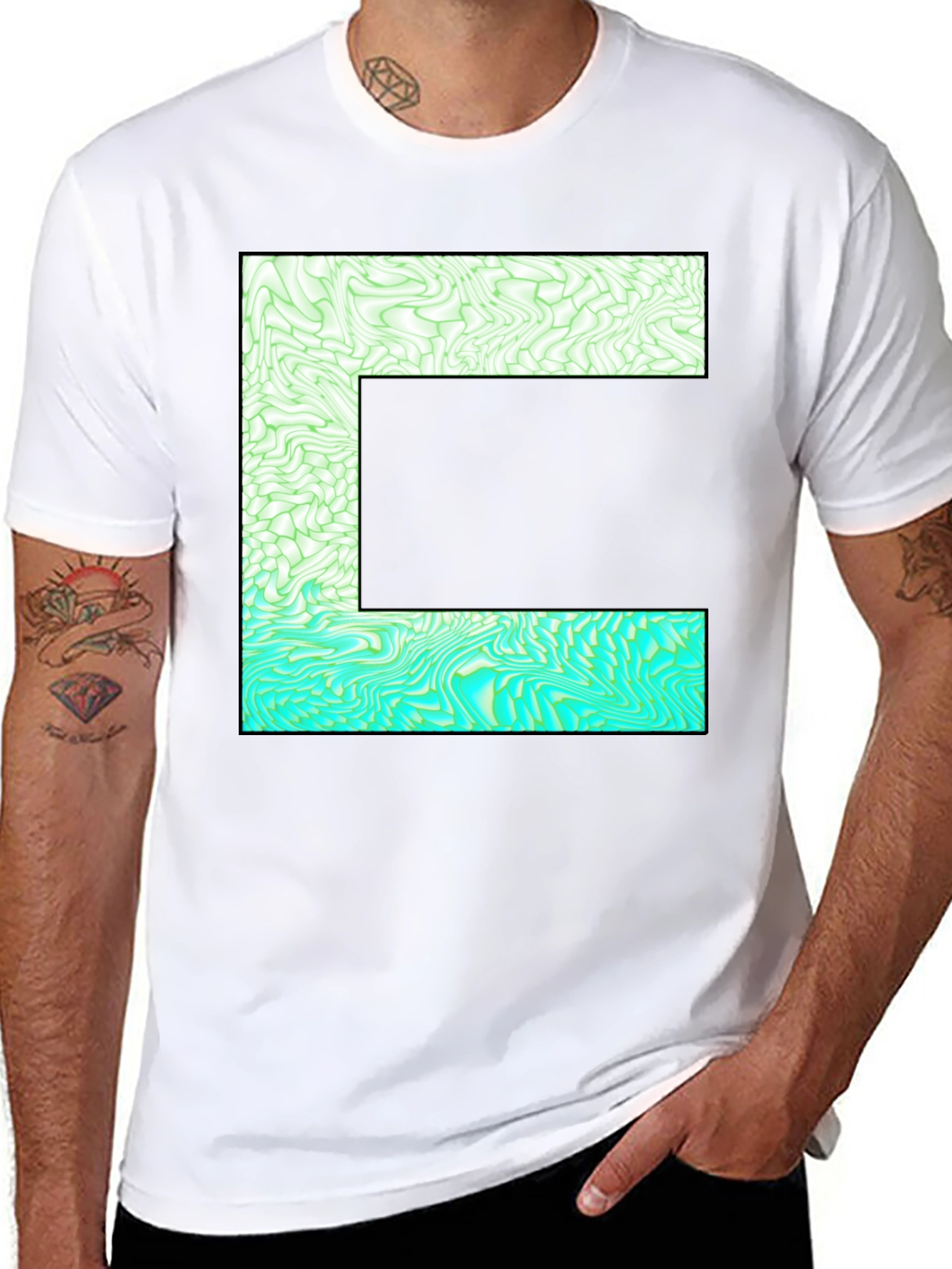 Abstract E Graphic Tee - Stylish Mens Black T-Shirt