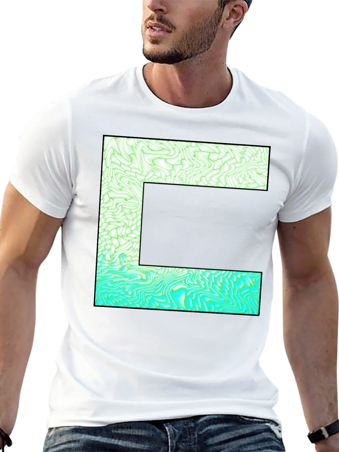 Abstract E Graphic Tee - Stylish Mens Black T-Shirt