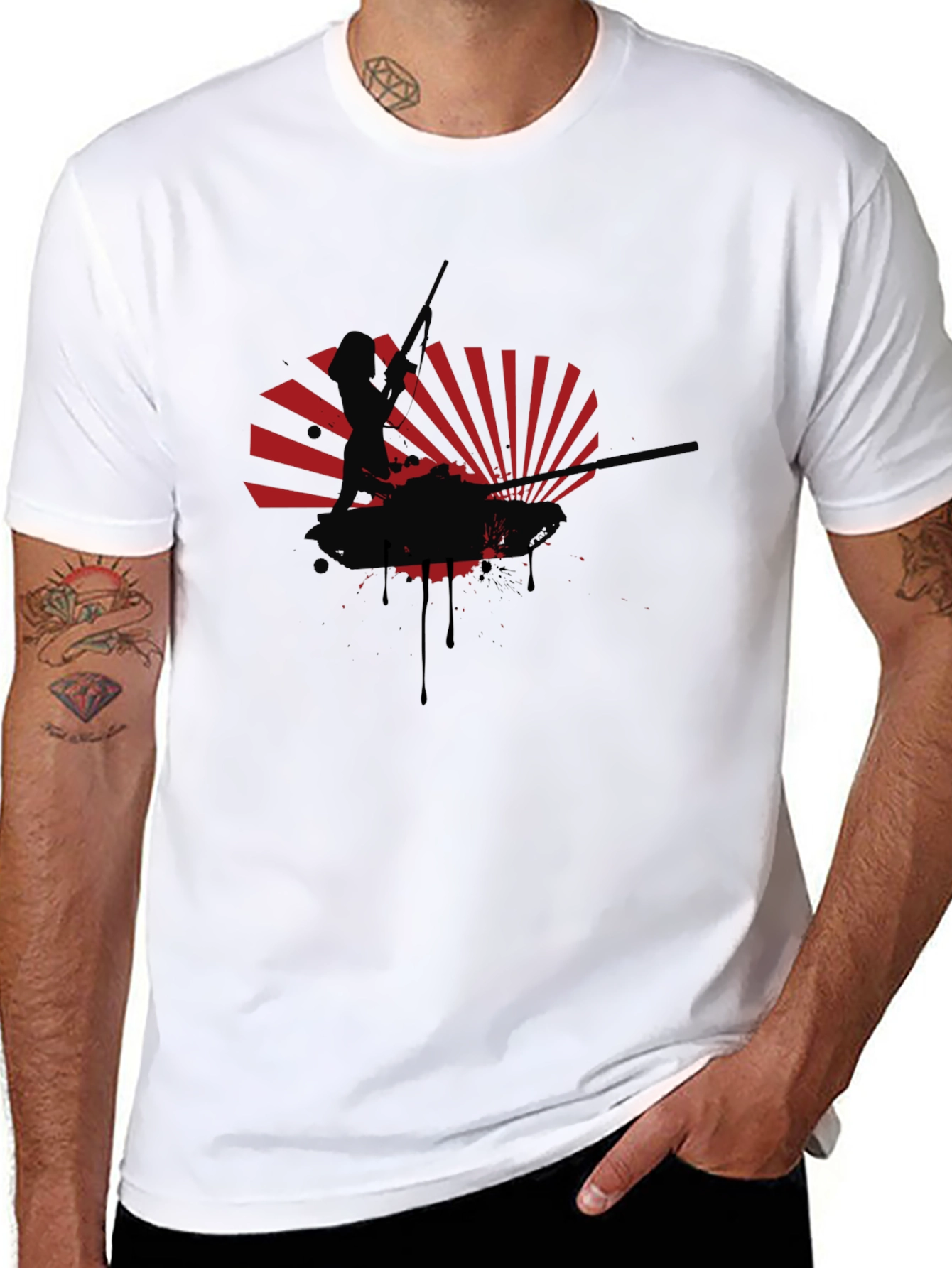 Skier Silhouette Graphic Print Black T-Shirt